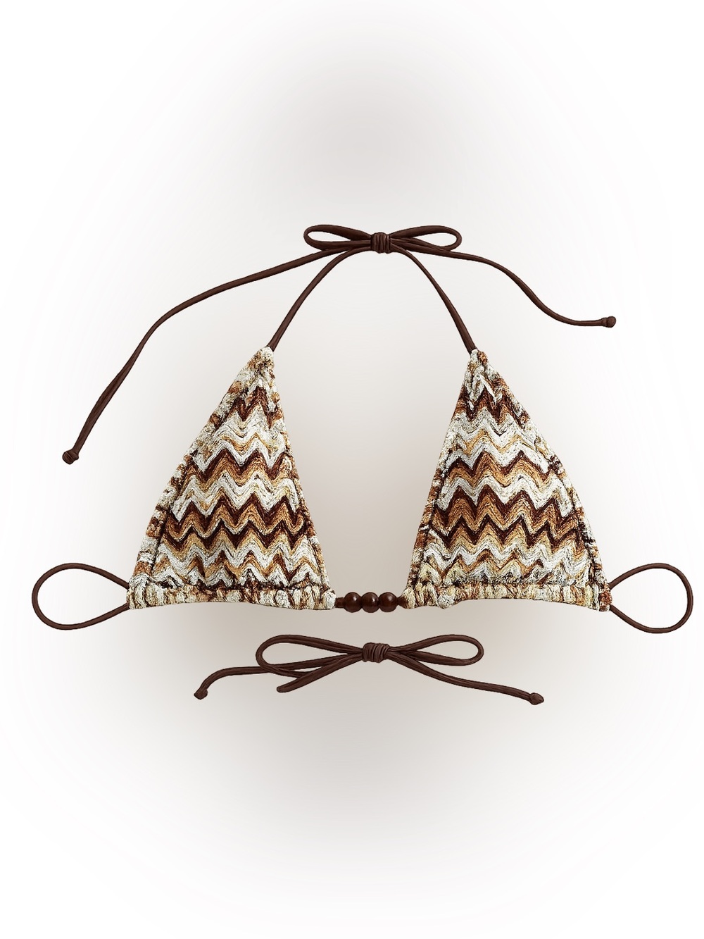 Boho Zigzag Triangle String Bikini Top | Brown Beaded | One Size